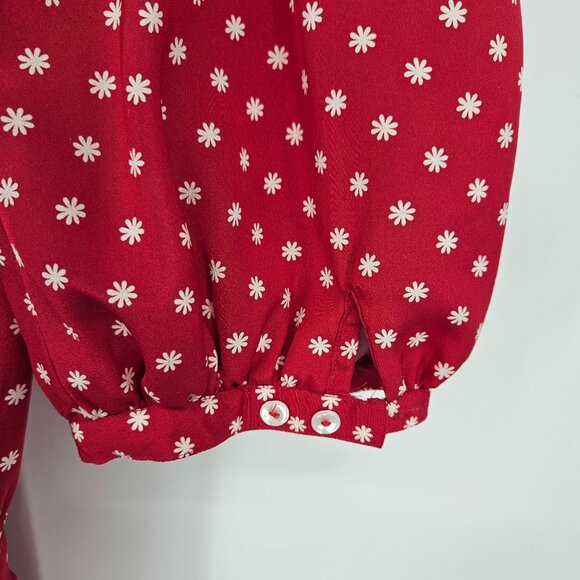 Vint 80s Liz Claiborne Midi Circle Dress 8 Red Polka Dot Full Skirt Puff Sleeve - Picture 5 of 9